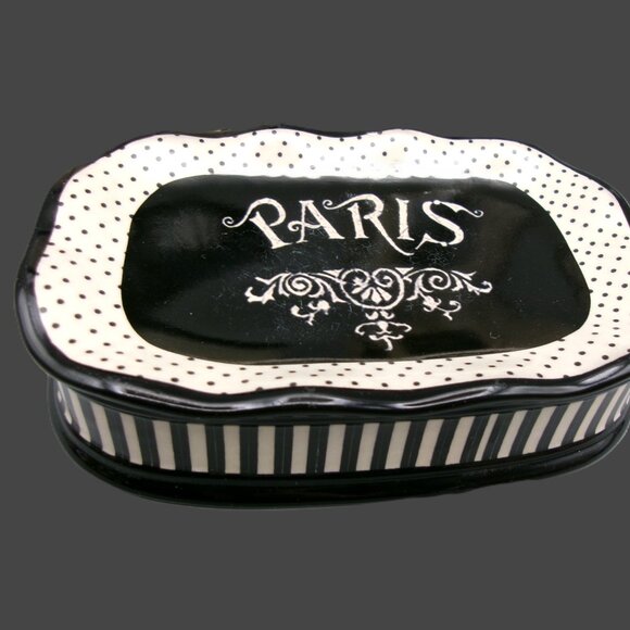 Kim Poloson Paris Theme 3 Piece Bath Vanity Set, Soap Dish, Tumbler, Jar - Picture 4 of 7